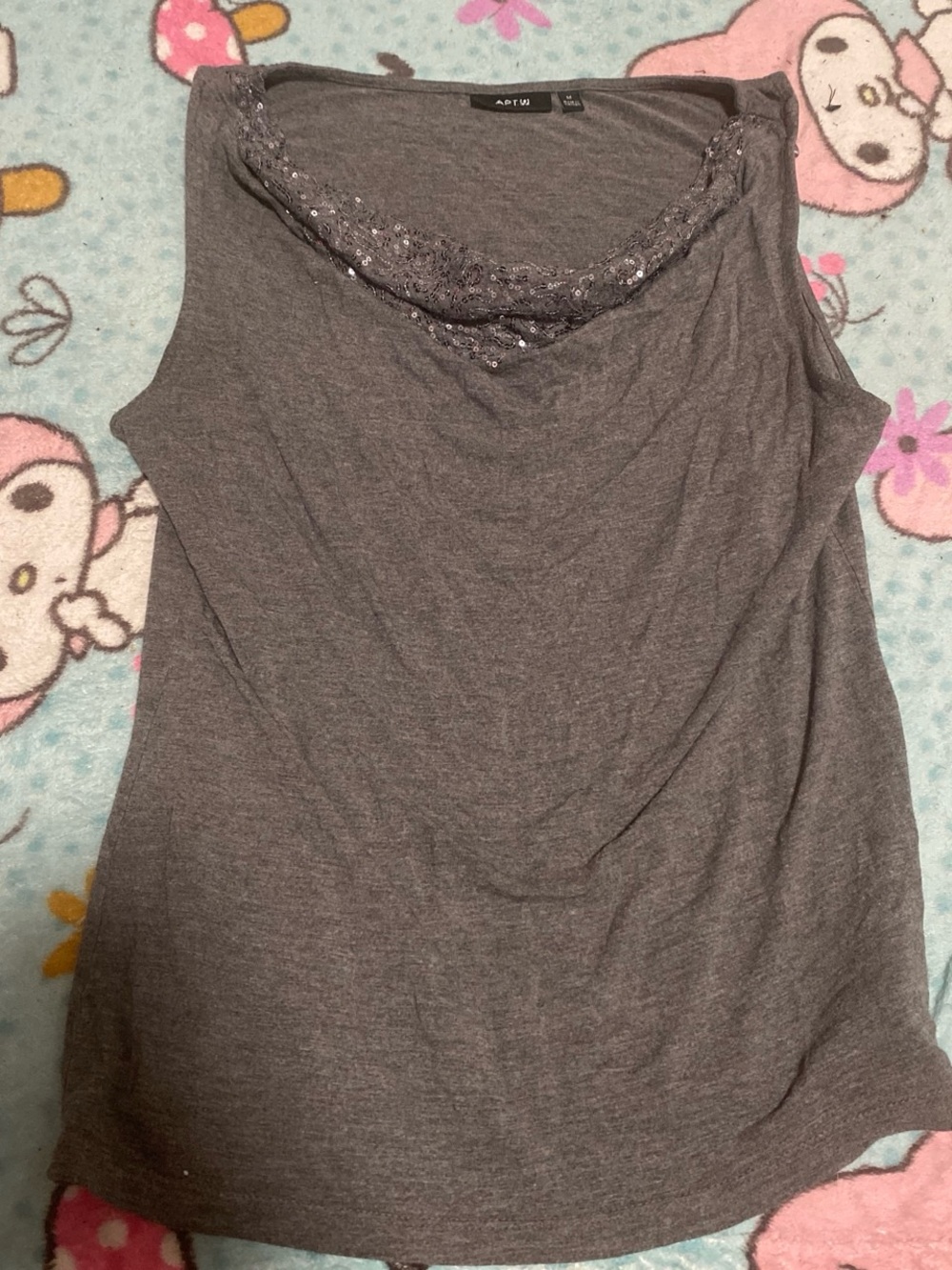 Apt. 9 Gray Sleeveless Tank with Sequin Trim